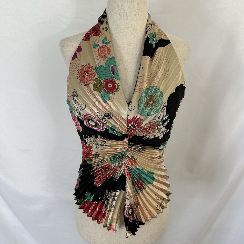 JOSEPH RIBKOFF Sleeveless Asian Floral Top Pleated Party Formal Size 4